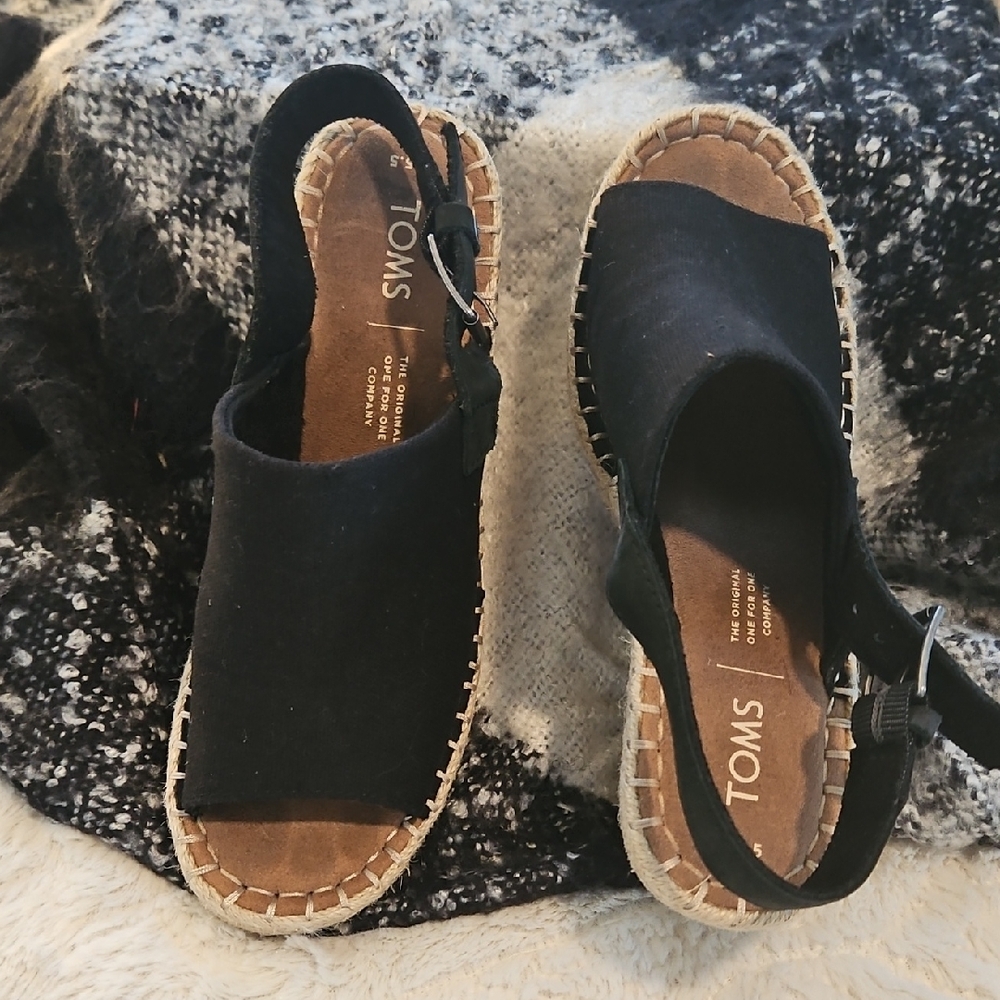 TOMS Women's Black Espadrille Slingback Sandals